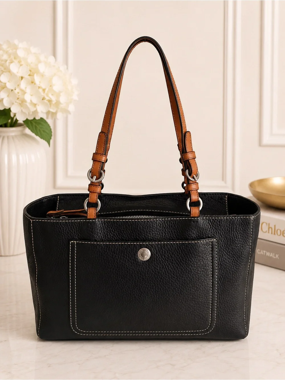 Coach Legacy Black Pebbled Leather Carryall Tote Bag Shoulder Work Purse